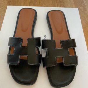 Hermes Black Slippers